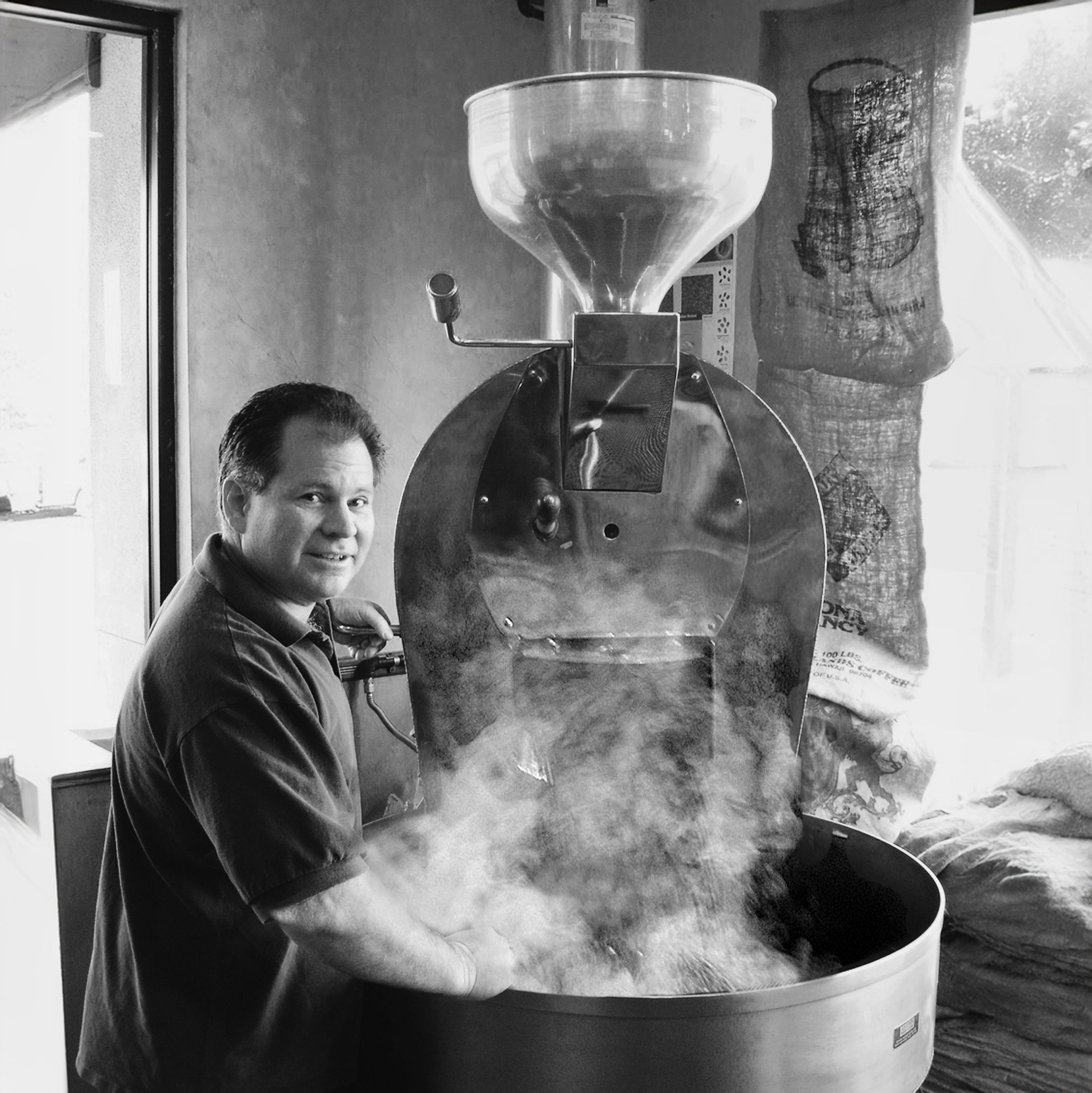 Mike Perry roasting coffee