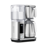 Breville Stainless steel coffee maker with clear carafe on a white background