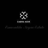 A black square graphic with a white stylized four-petal logo above the text 'CABRA NOIR' in white and 'Esmeralda Negra Estate' in gray script.