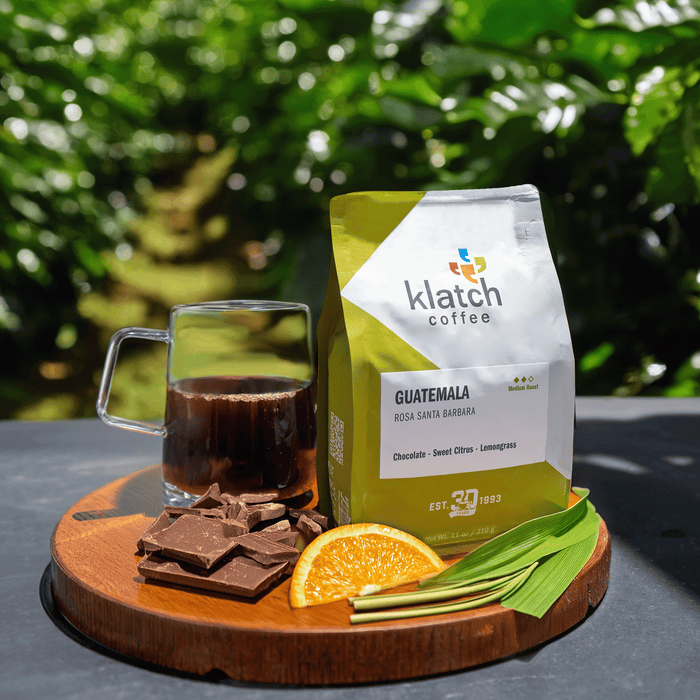 tray with Klatch Coffee and snacks