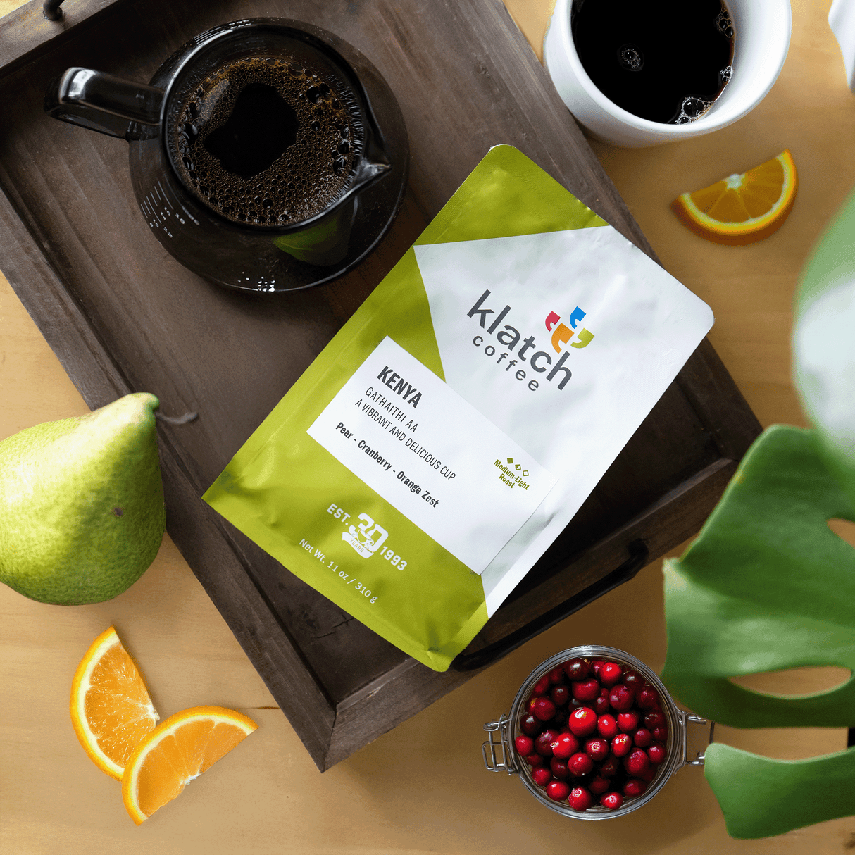 Kenya coffee on a serving tray