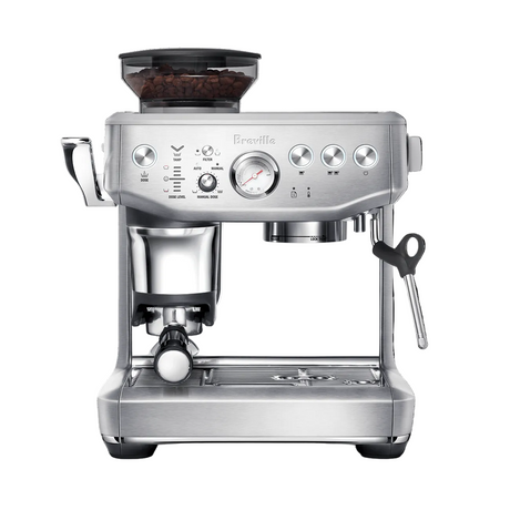 Breville Barista Express Impress Espresso Machine on a white background front view.