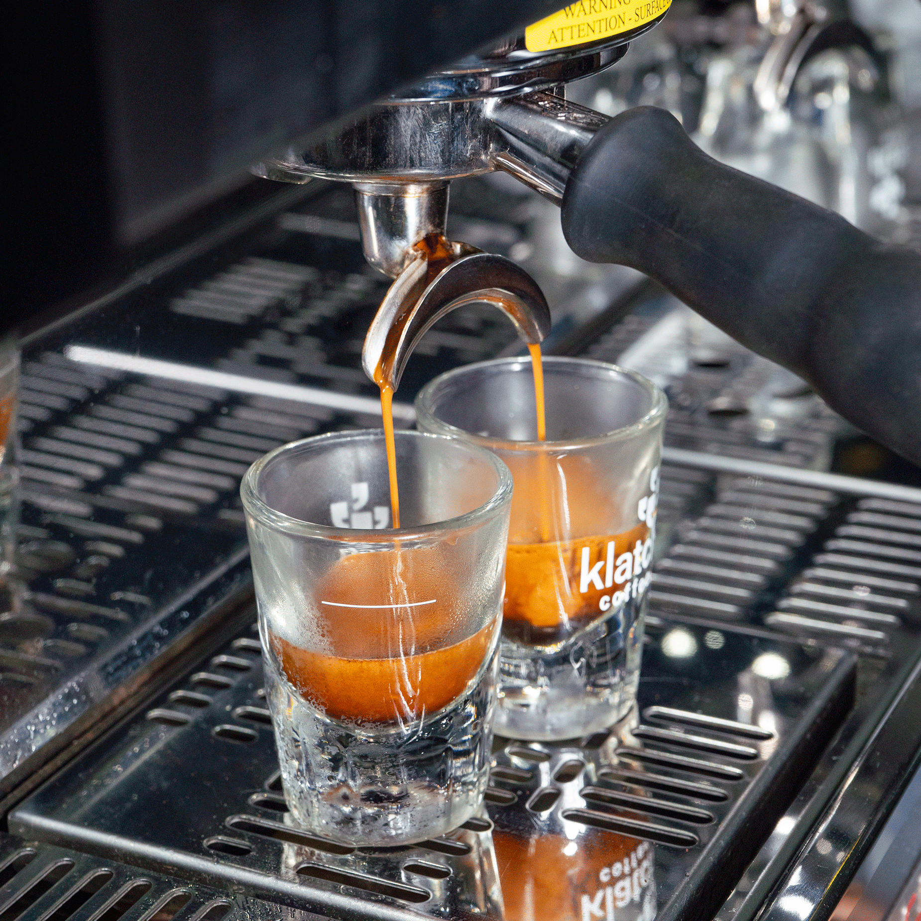 Espresso shots being pulled. 